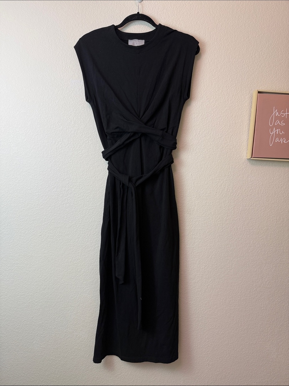 Modern Citizen Organic Cotton Fei Classic Black Tie-Waist Midi Wrap Dress XS
